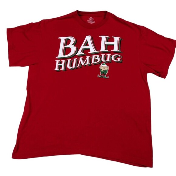 Bah Humbug Shirt Unisex Size XL (46-48) Funny Holiday Short Sleeve Red Elf - Picture 1 of 6